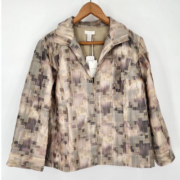 Chico’s Elegant Print Petra Jacket Ivory Purple Gray Size 2 (L/12) - Picture 9 of 10